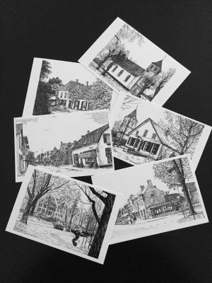 8 Ansichtkaarten van prenten van Joop Verburg